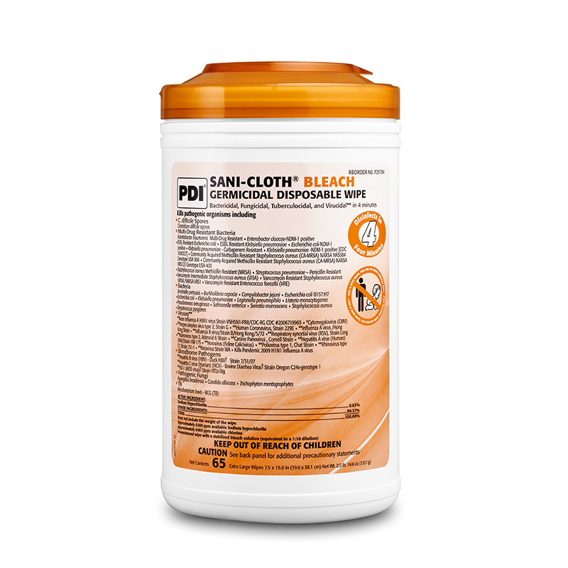 PDI SANI-CLOTH® BLEACH GERMICIDAL DISPOSABLE WIPE X-Large, 7½" x 15"