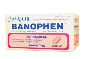 MAJOR Banophen, Mini-Tabs, 25mg, 100s, Compare to Benadryl Mini-Tabs, NDC# 00904-5551-59