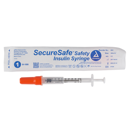 Dynarex SecureSafe Safety Insulin Syringe - 0.5 ml (New Mechanism)