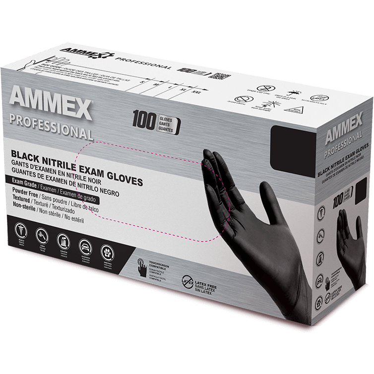 AMMEX Professional Black Nitrile, Small, Case of 1000