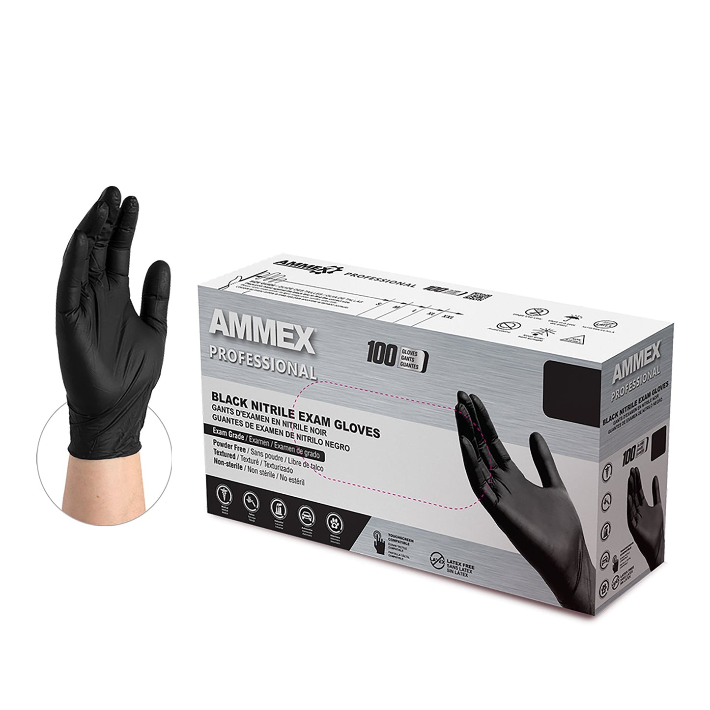 AMMEX Professional Black Nitrile, Small, Box of 100