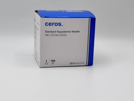 Ceros 16 Gauge 1 inch length Standard Hypodermic Needle, 16G x 1"