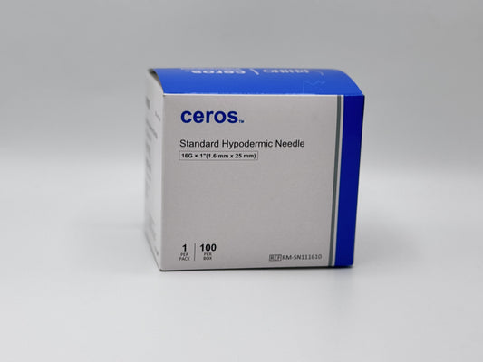 Ceros 16 Gauge 1 inch length Standard Hypodermic Needle, 16G x 1"