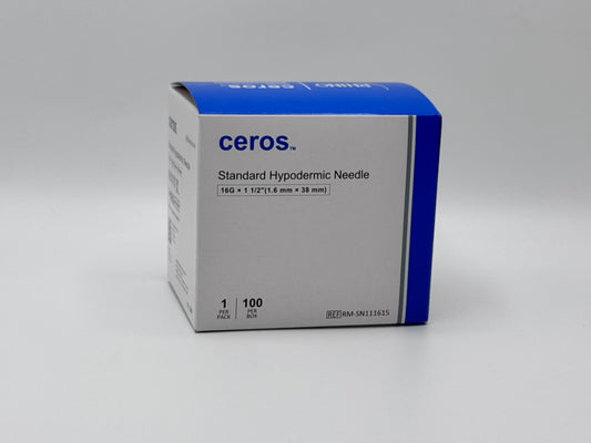 Ceros 16 Gauge 1 1/2 inch length Standard Hypodermic Needle, 16G x 1.5"