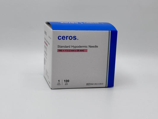 Ceros 18 Gauge 1 inch length Standard Hypodermic Needle, 18G x 1"