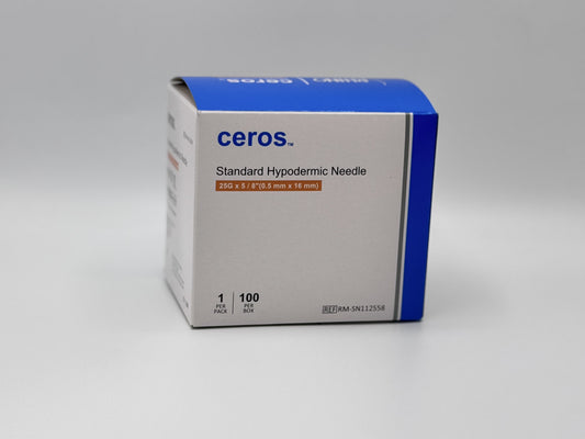 Ceros 25 Gauge 5/8 inch length Standard Hypodermic Needle, 25G x 5/8"