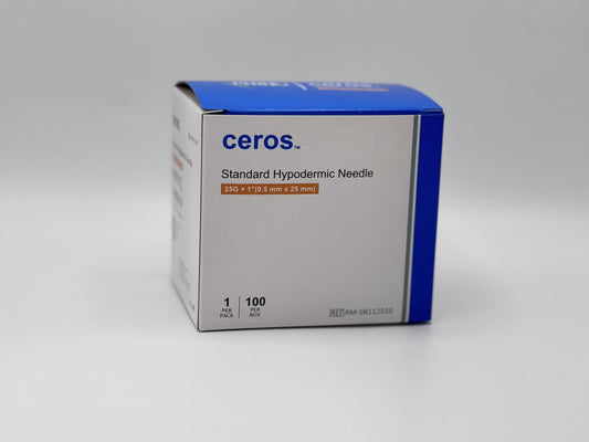 Ceros 25 Gauge 1 inch length Standard Hypodermic Needle, 25G x 1"