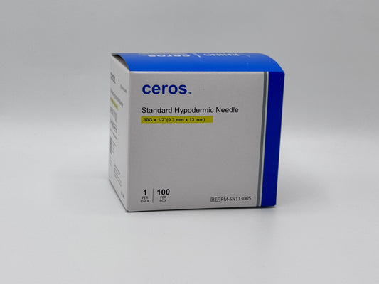 Ceros 30 Gauge 1/2 inch length Standard Hypodermic Needle, 30G x 0.5"