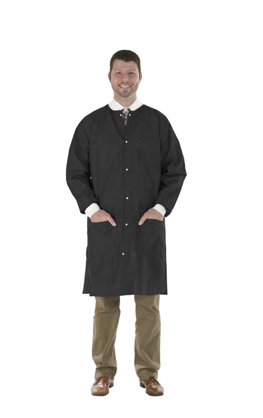 Medicom Safewear High Performance Lab Coat, Jet Black, 12/bag