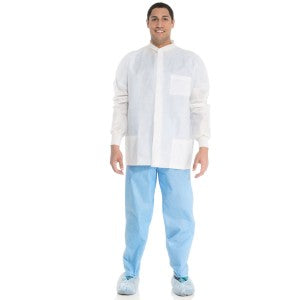 Universal Precautions Lab Jacket, Hip Length, Knit Collar and Cuffs, White, 25/case