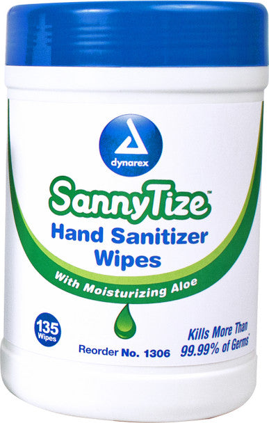 Dynarex Hand Sanitizer Wipes, 5.9" x 7.5", 135/Canister, 12 Canisters/Case