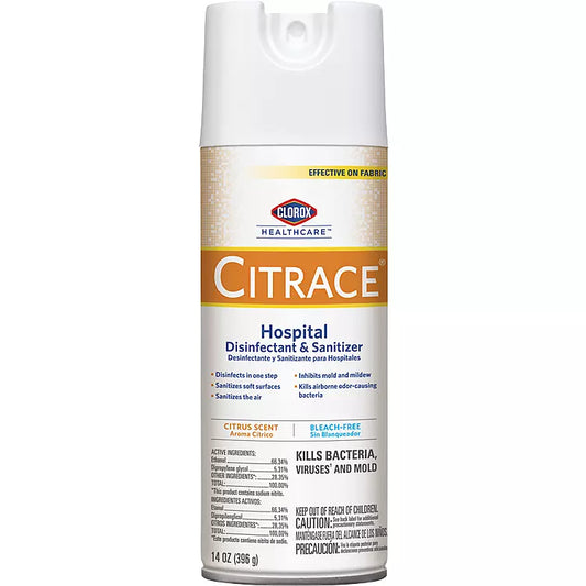 Clorox Healthcare Citrace Hospital Disinfectant & Sanitizer Aerosol Spray, Citrus, 14 oz, 12/cs