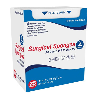 Dynarex Sterile Gauze Sponges, 2 per pack, 3" x 3", 12 Ply