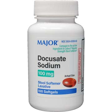 MAJOR Docusate Sodium, 100mg, 100s, Compare to Colace, NDC# 00904-6750-60