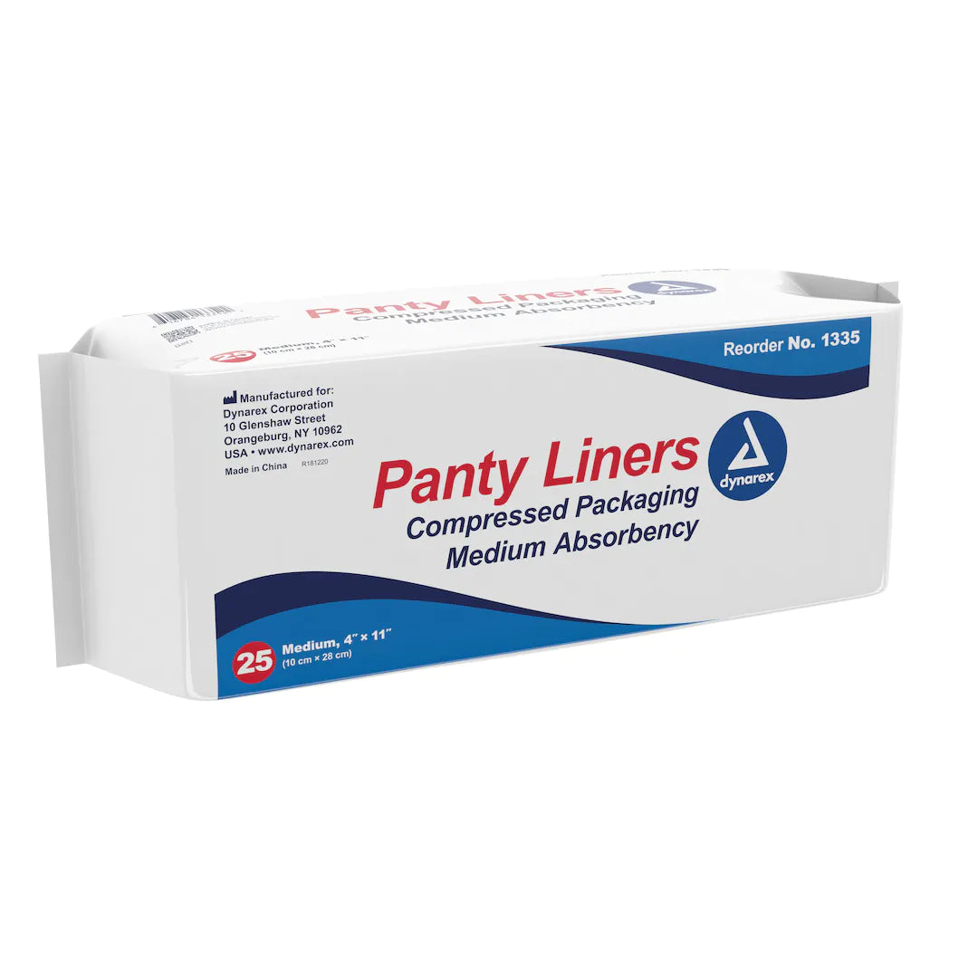 Dynarex Panty Liners, Sq End w/Adhesive Tab, 4" x 11" (21 g), 10/25/Cs