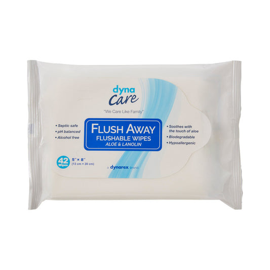 Dynarex Flushable Wipes (Junior) flow pack, 5x8, 12/42/cs