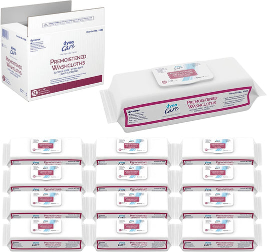 Dynarex Premoistened Adult Washcloths, 8" x 12" - soft pack refills, 12/50/Cs