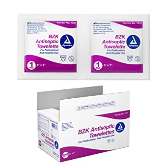 Dynarex BZK Antiseptic Towelettes, 5" x 7", 1000/cs Bulk