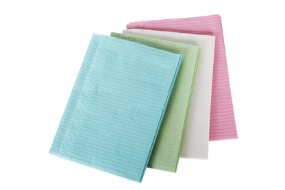 MEDICOM DRY-BACK PLUS DENTAL BIBS 13" x 18", 3-Ply Paper + 1 Ply Poly, Various Colors, 500/cs