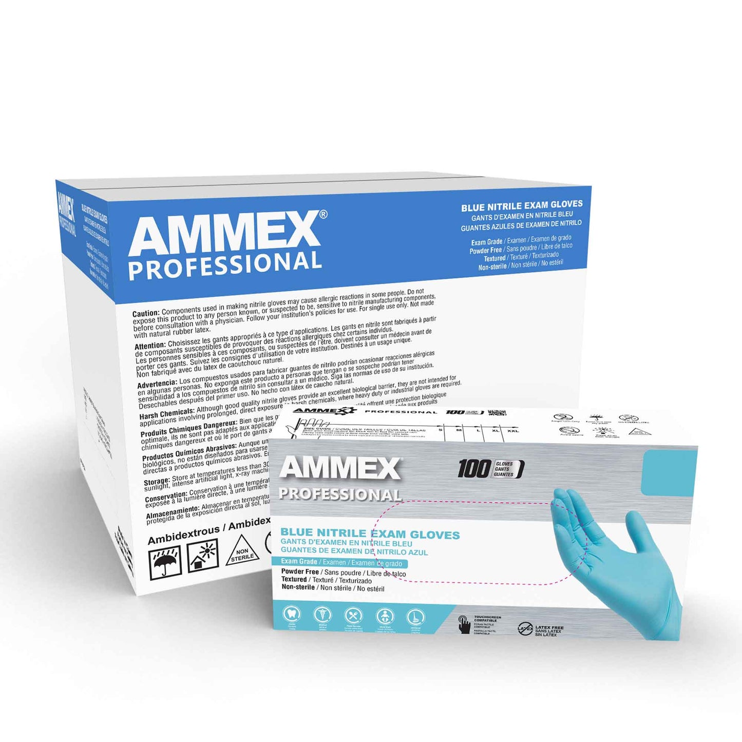 AMMEX Professional Light Blue Nitrile, Small, Box of 100