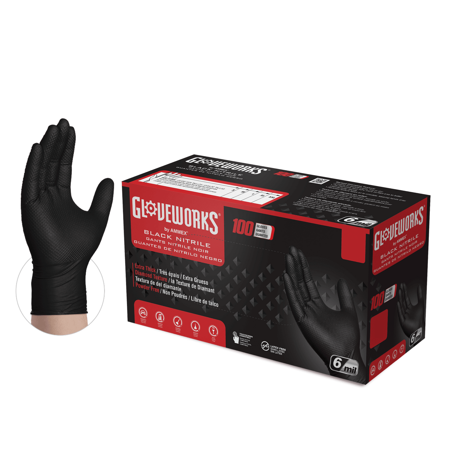 GLOVEWORKS® HD BLACK NITRILE INDUSTRIAL GLOVES BOX