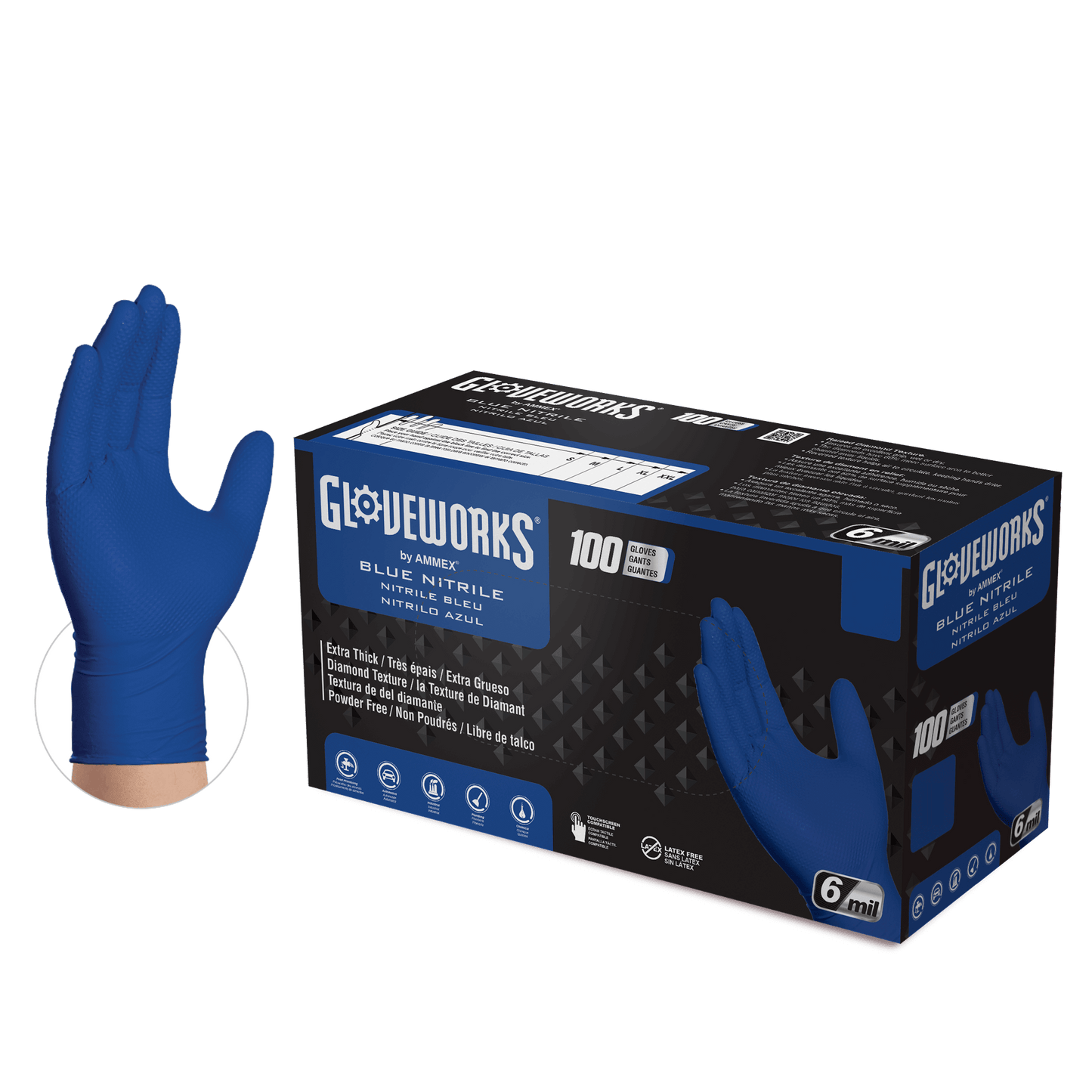 GLOVEWORKS® HD ROYAL BLUE NITRILE INDUSTRIAL GLOVES CASE