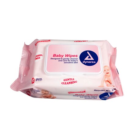 Dynarex Baby Wipes unscented with Plastic Lid, 5"x7", 24/80/Cs