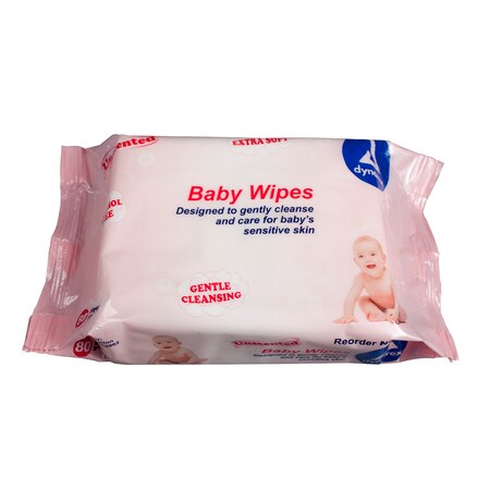 Dynarex Baby Wipes unscented With resealable Label, 5"x7", 24/80/Cs