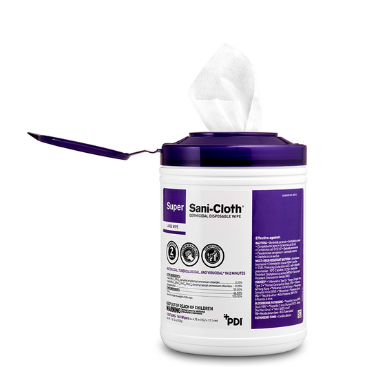 PDI SUPER SANI-CLOTH® GERMICIDAL DISPOSABLE WIPES 6" x 6¾" Large Wipe 160/canister Case of 12