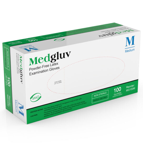 MEDGLUV Latex Exam Gloves, X-Large, Box of 100