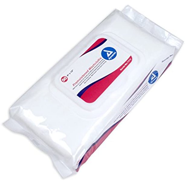 Dynarex Premoistened Adult Washcloths, 9" x 13" - soft pack refills, 8/64/Cs