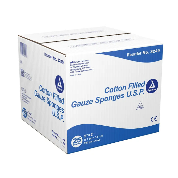 Dynarex Cotton Filled Surgical Gauze Sponges, 2"x2", Various Quantities