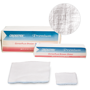 CROSSTEX ADVANTAGE PLUS COTTON FILLED EXODONTIA SPONGES 2" x 2", Non-Sterile, 20,000/cs