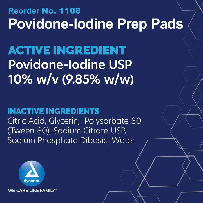 Dynarex Povidone-Iodine Prep Pad - Medium, Case/1000