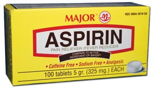 MAJOR Aspirin, Film Coated, 325mg, 100s, Compare to Bayer, NDC# 00536-1054-29