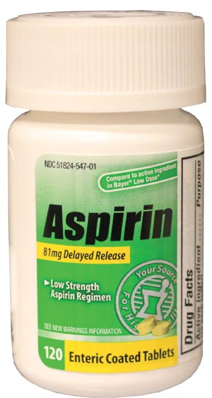 NEW WORLD IMPORTS CAREALL Aspirin, Adult, Low Dose 81mg, Enteric Coated Tablets, 120/btl, 24 btl/cs, Compare to the Active Ingredient in Bayer Low Dose