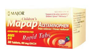 MAJOR Mapap, 80mg, Rapid Melt Tablets, 30s, Grape, Compare to Tylenol Melt Tabs, NDC# 00904-5791-46