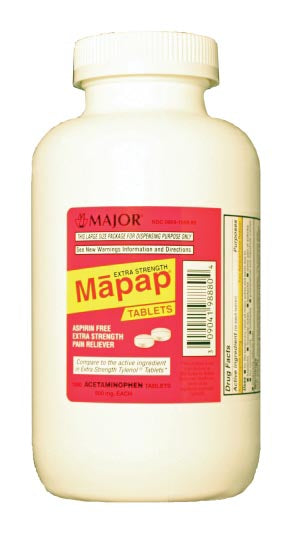 MAJOR Mapap, 500mg, 1000s, Compare to Tylenol, NDC# 00904-6730-80