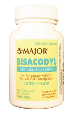 MAJOR Bisacodyl, 5mg, Tablets, Enteric Coated, 1000s, Compare to Dulcolax, NDC# 00904-6748-80