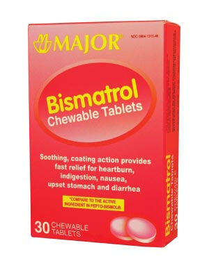 MAJOR Bismatrol, Chewable Tablets, 30s, Compare to Pepto-Bismol, NDC# 00904-1315-46