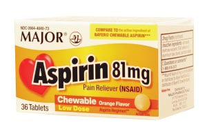 MAJOR Aspirin, 81mg, 36s, Chewable Tablets, Compare to St. Joseph, NDC# 00904-4040-73