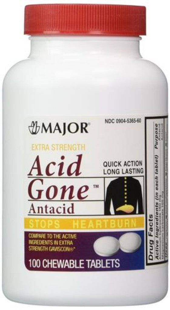 MAJOR Acid Gone, Extra-Strength, Chewable, 100s, Compare to Gavisco, NDC# 00904-5365-60